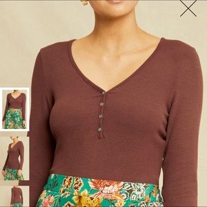 NWT, AMOUR VERT Samira Rib Tee, Mocha, Medium